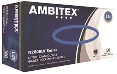 DISPOSABLE GLOVES, AMBITEX, 4 MIL, NITRILE, POWDER-FREE, BLACK, L, 1000/CT LARGE